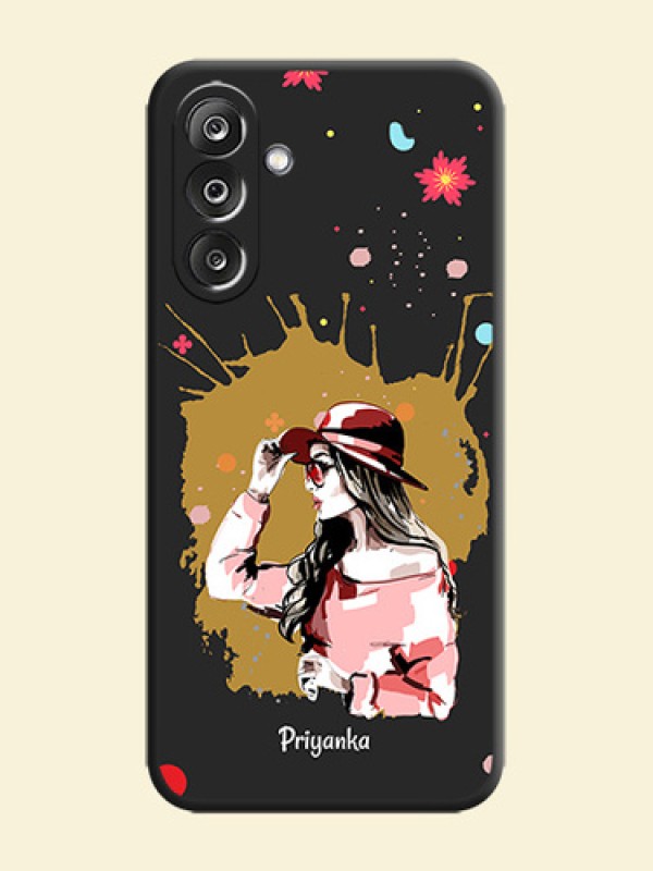 Mordern Lady With Color Splash Background With Custom Text On Space Black Custom Soft Matte Mobile Back Cover - Samsung Galaxy M36 5G