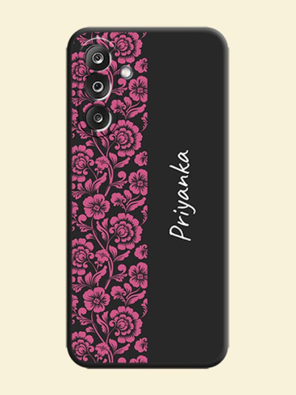 Pink Floral Pattern Design With Custom Text On Space Black Custom Soft Matte Mobile Back Cover - Samsung Galaxy M36 5G