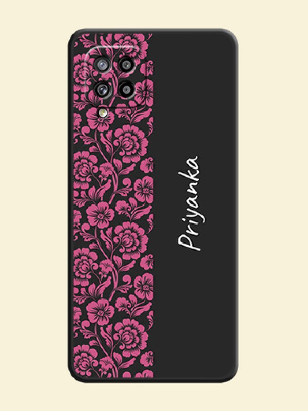 Pink Floral Pattern Design With Custom Text On Space Black Personalized Soft Matte Phone Covers -Samsung Galaxy M42 5G