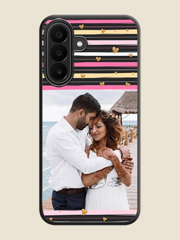 Multicolor Lines and Golden Love Symbols Design on Photo On Space Black Custom Soft Matte Mobile Back Cover - Samsung Galaxy M47 5G
