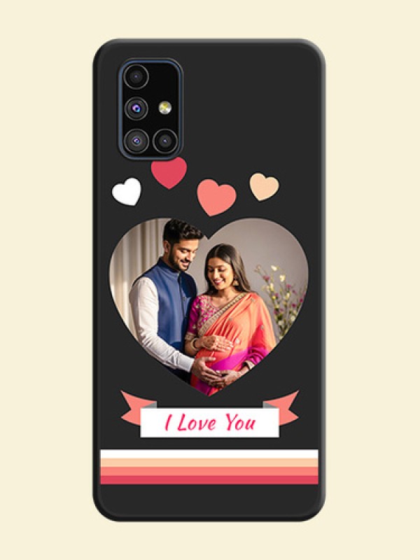 Love Shaped Photo with Colorful Stripes on Personalised Space Black Soft Matte Cases - Galaxy M51