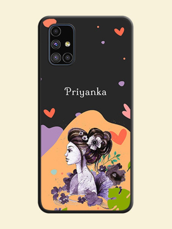 Namecase For Her With Fancy Lady Image On Space Black Personalized Soft Matte Phone Covers -Samsung Galaxy M51