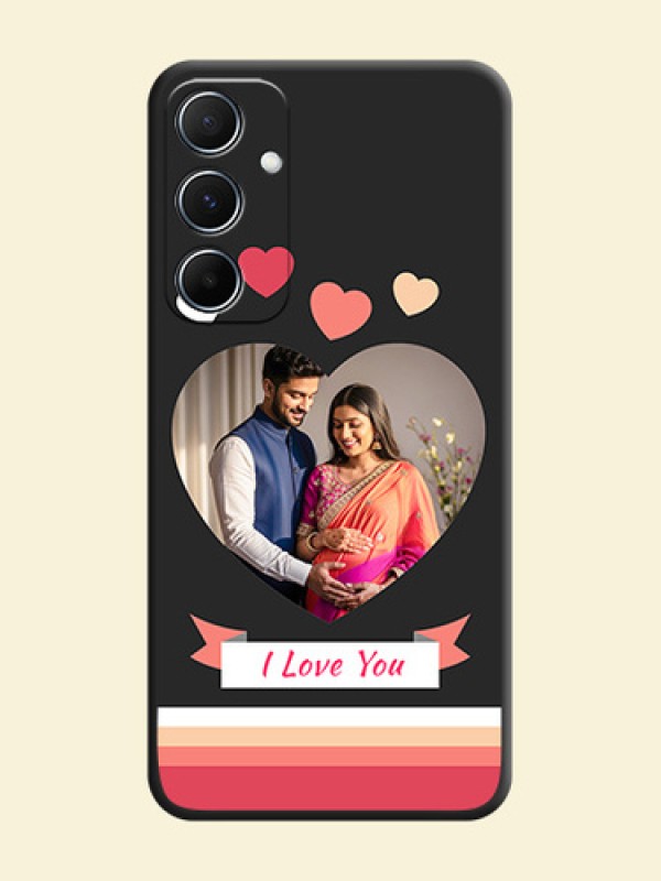 Love Shaped Photo with Colorful Stripes On Space Black Custom Soft Matte Mobile Back Cover - Galaxy M55 5G
