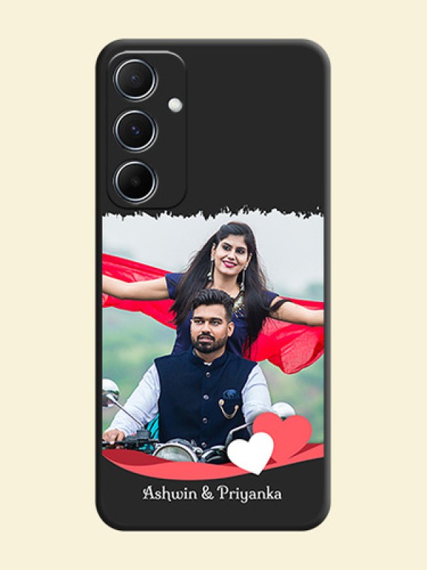 Pin Color Love Shaped Ribbon Design with Text On Space Black Custom Soft Matte Mobile Back Cover - Galaxy M55 5G
