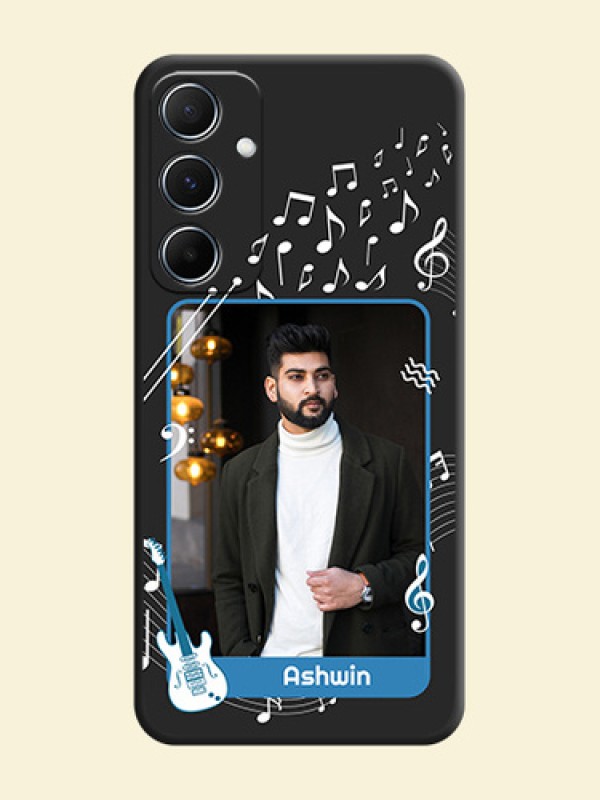 Musical Theme Design with Text on Photo On Space Black Custom Soft Matte Mobile Back Cover - Galaxy M55 5G