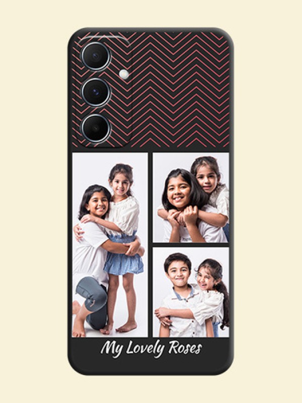 Wave Pattern with 3 Image Holder On Space Black Custom Soft Matte Mobile Back Cover - Galaxy M55 5G