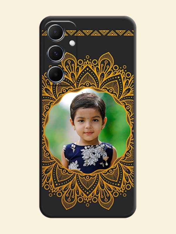 Round Image with Floral Design On Space Black Custom Soft Matte Mobile Back Cover - Galaxy M55 5G