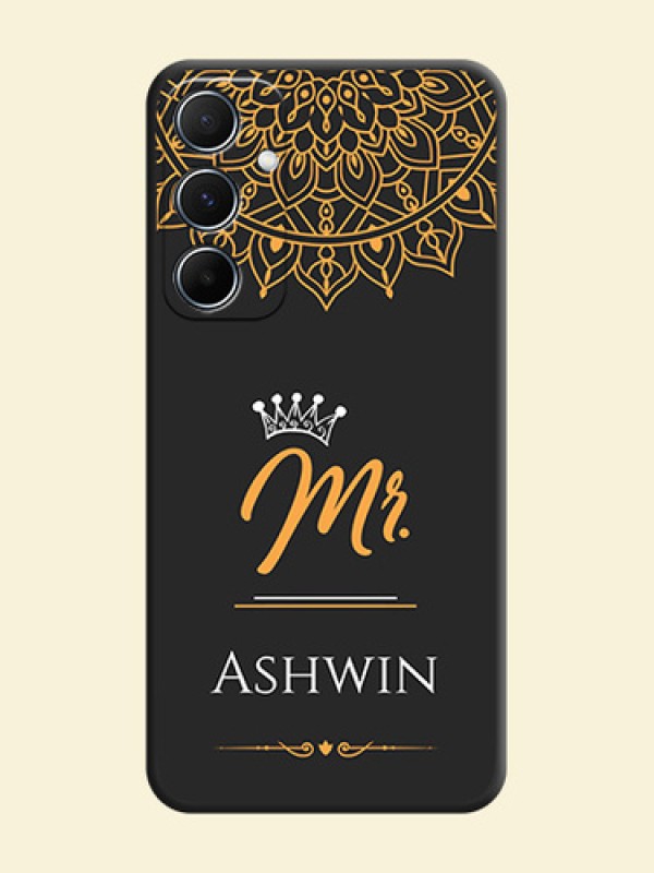 Mr Name with Floral Design On Space Black Custom Soft Matte Mobile Back Cover - Galaxy M55 5G