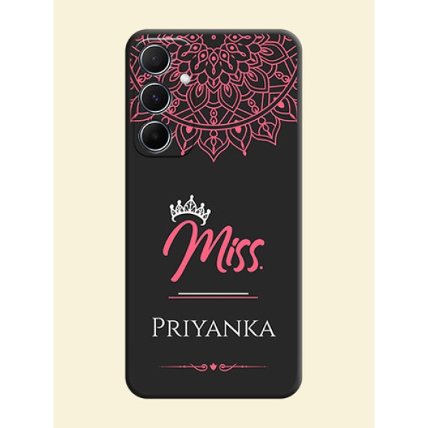 Mrs Name with Floral Design On Space Black Custom Soft Matte Mobile Back Cover - Galaxy M55 5G