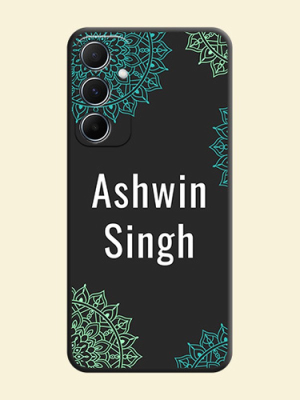 Your Name with Floral Design On Space Black Custom Soft Matte Mobile Back Cover - Galaxy M55 5G