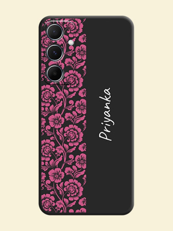 Pink Floral Pattern Design With Custom Text On Space Black Custom Soft Matte Mobile Back Cover - Galaxy M55 5G