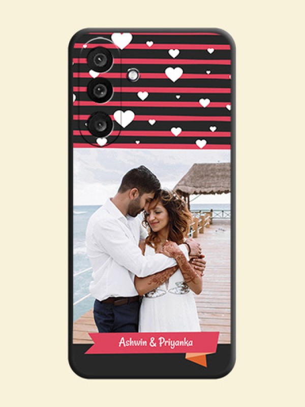 White Color Love Symbols with Pink Lines Pattern On Space Black Custom Soft Matte Mobile Back Cover - Samsung Galaxy M56 5G