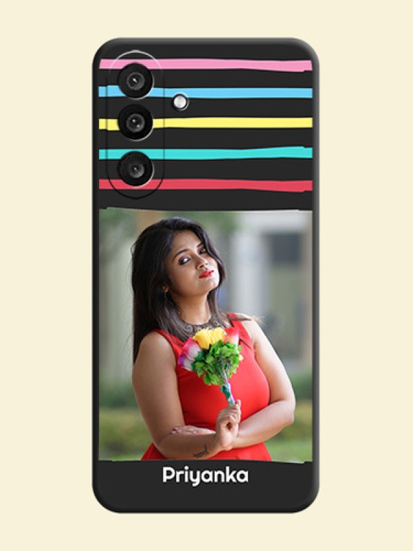Multicolor Lines with Image On Space Black Custom Soft Matte Mobile Back Cover - Samsung Galaxy M56 5G