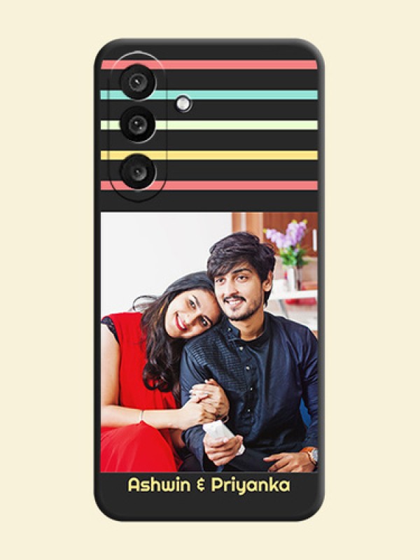 Color Stripes with Photo and Text on Photo On Space Black Custom Soft Matte Mobile Back Cover - Samsung Galaxy M56 5G