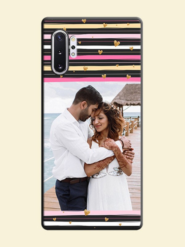 Multicolor Lines and Golden Love Symbols Design - Photo on Space Black Soft Matte Mobile Cover - Galaxy Note 10 Plus