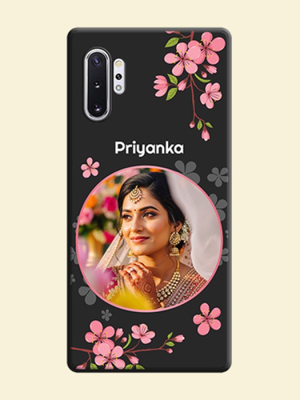 Round Image with Pink Color Floral Design - Photo on Space Black Soft Matte Back Cover - Galaxy Note 10 Plus