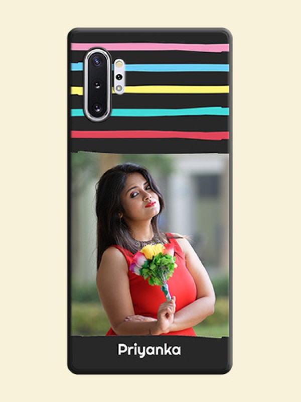 Multicolor Lines with Image on Space Black Personalized Soft Matte Phone Covers - Galaxy Note 10 Plus