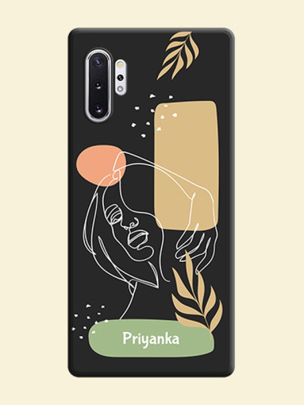 Custom Text With Line Art Of Women & Leaves Design On Space Black Personalized Soft Matte Phone Covers -Samsung Galaxy Note 10 Plus