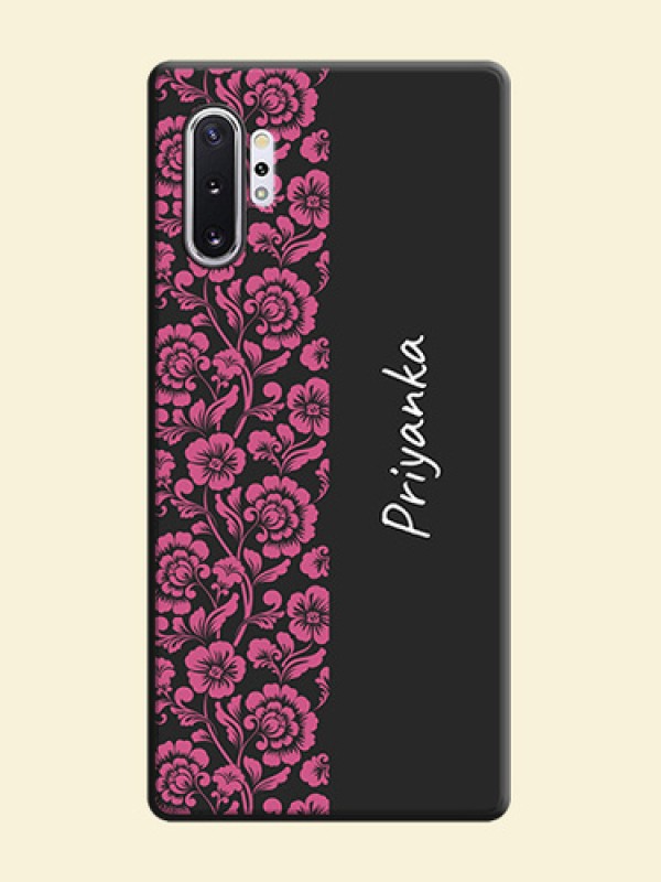 Pink Floral Pattern Design With Custom Text On Space Black Personalized Soft Matte Phone Covers -Samsung Galaxy Note 10 Plus