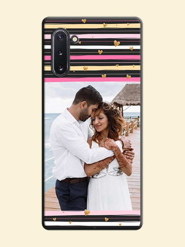 Multicolor Lines and Golden Love Symbols Design - Photo on Space Black Soft Matte Mobile Cover - Galaxy Note 10
