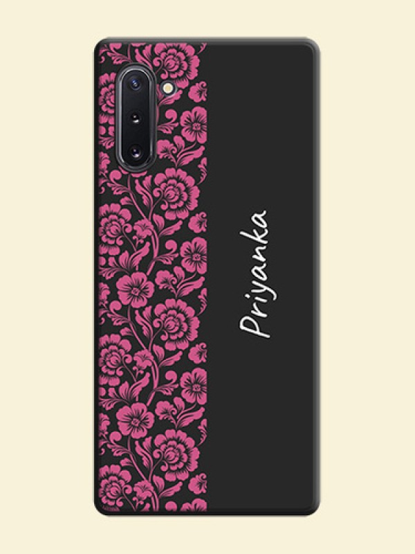 Pink Floral Pattern Design With Custom Text On Space Black Personalized Soft Matte Phone Covers -Samsung Galaxy Note 10