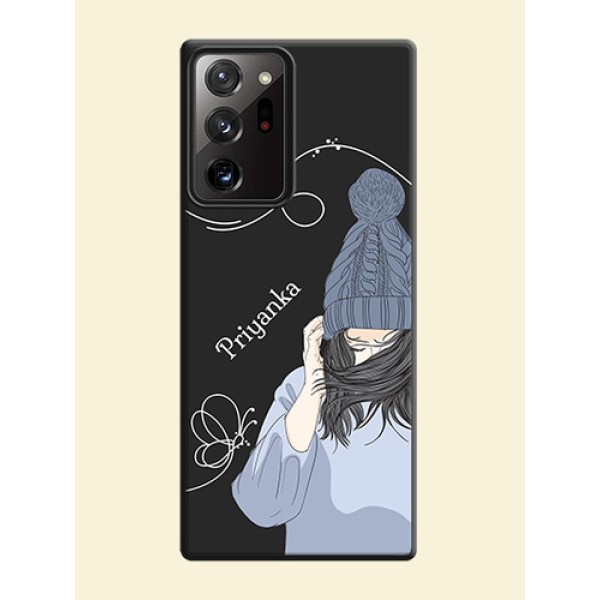 Girl With Blue Winter Outfiit Custom Text Design On Space Black Personalized Soft Matte Phone Covers -Samsung Galaxy Note 20 Ultra