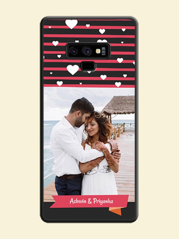 White Color Love Symbols with Pink Lines Pattern on Space Black Custom Soft Matte Phone Cases - Galaxy Note 9