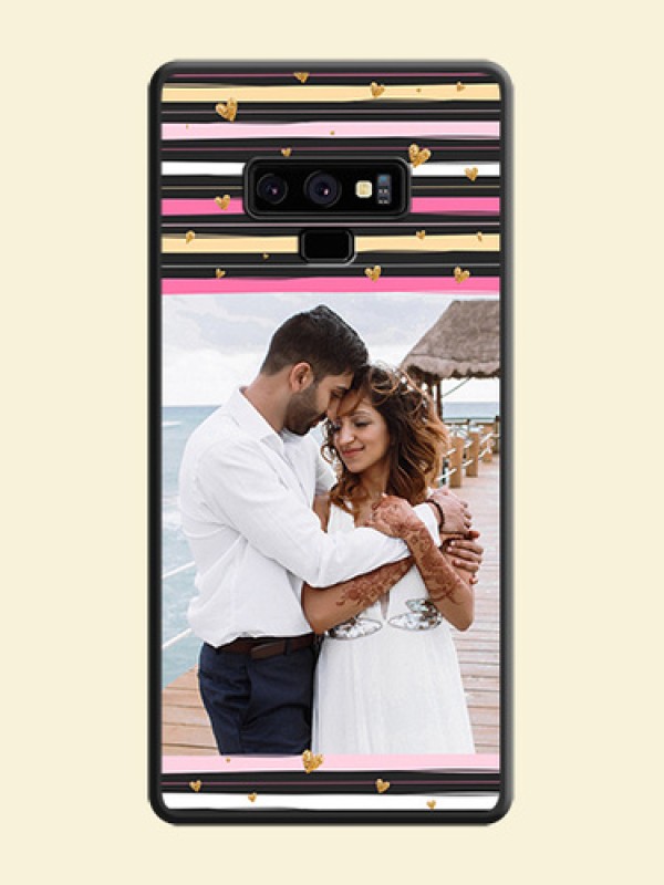 Multicolor Lines and Golden Love Symbols Design on Photo on Space Black Soft Matte Mobile Cover - Galaxy Note 9