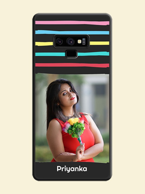 Multicolor Lines with Image on Space Black Personalized Soft Matte Phone Covers - Galaxy Note 9