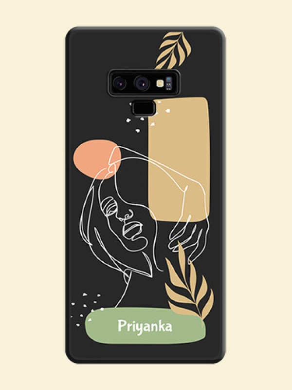 Custom Text With Line Art Of Women & Leaves Design On Space Black Personalized Soft Matte Phone Covers -Samsung Galaxy Note 9
