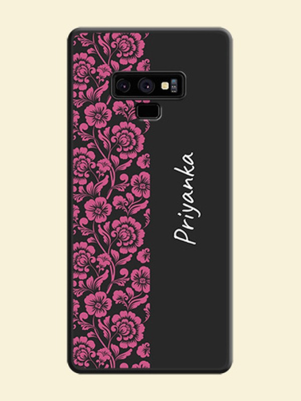 Pink Floral Pattern Design With Custom Text On Space Black Personalized Soft Matte Phone Covers -Samsung Galaxy Note 9