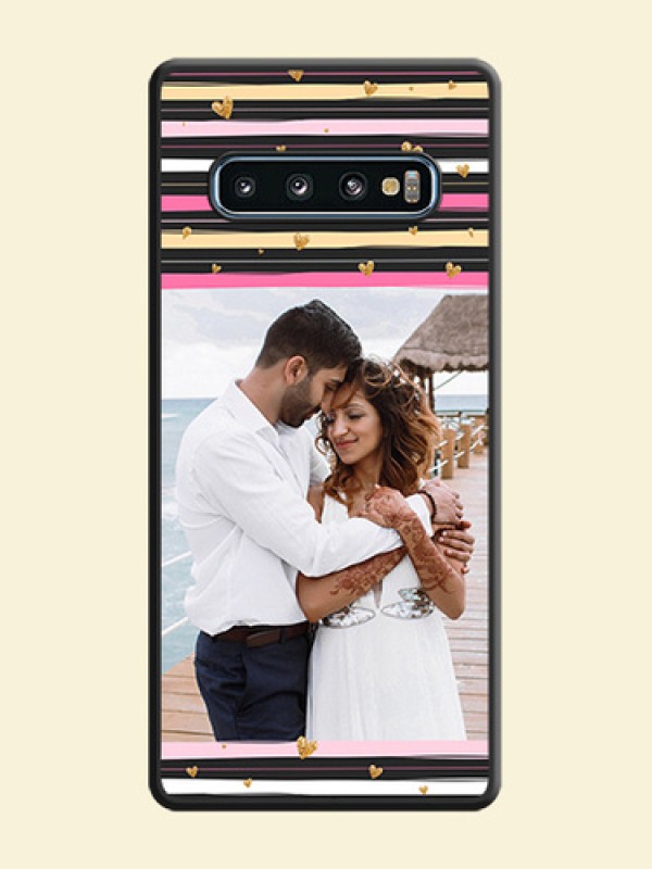 Multicolor Lines and Golden Love Symbols Design on Photo on Space Black Soft Matte Mobile Cover - Galaxy S10