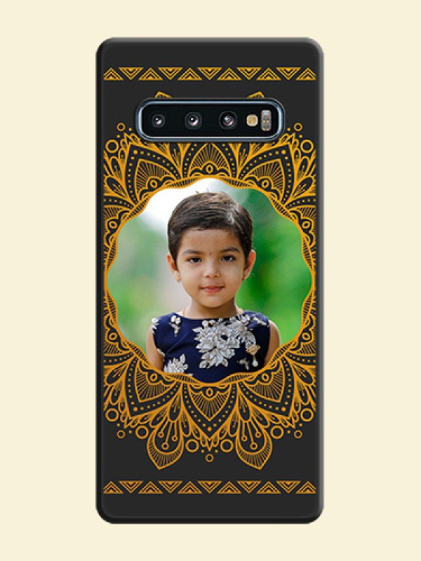 Round Image with Floral Design on Photo on Space Black Soft Matte Mobile Cover - Galaxy S10