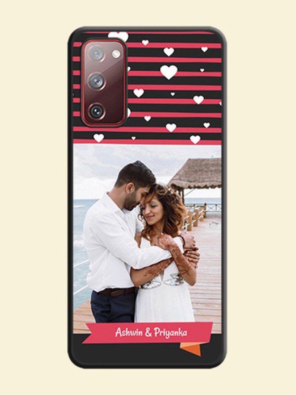 White Color Love Symbols with Pink Lines Pattern on Space Black Custom Soft Matte Phone Cases - Galaxy S20 FE 5G