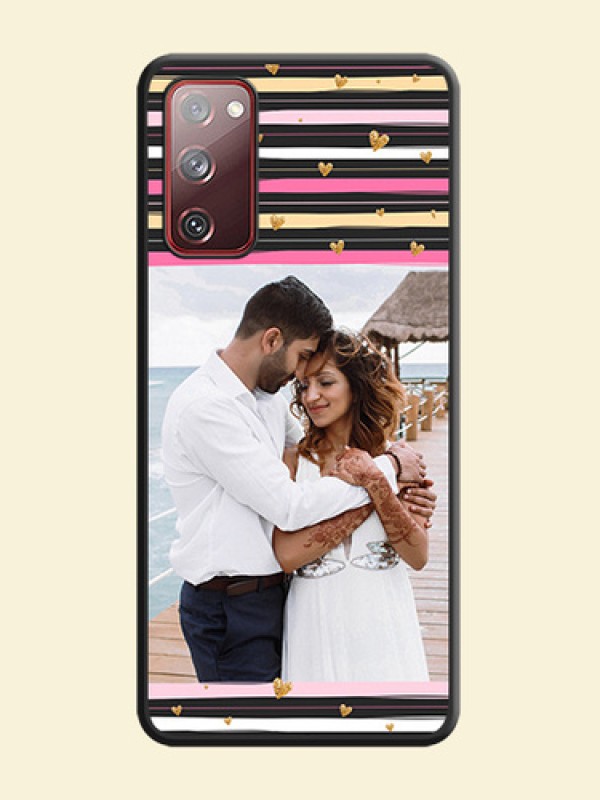 Multicolor Lines and Golden Love Symbols Design on Photo on Space Black Soft Matte Mobile Cover - Galaxy S20 FE 5G