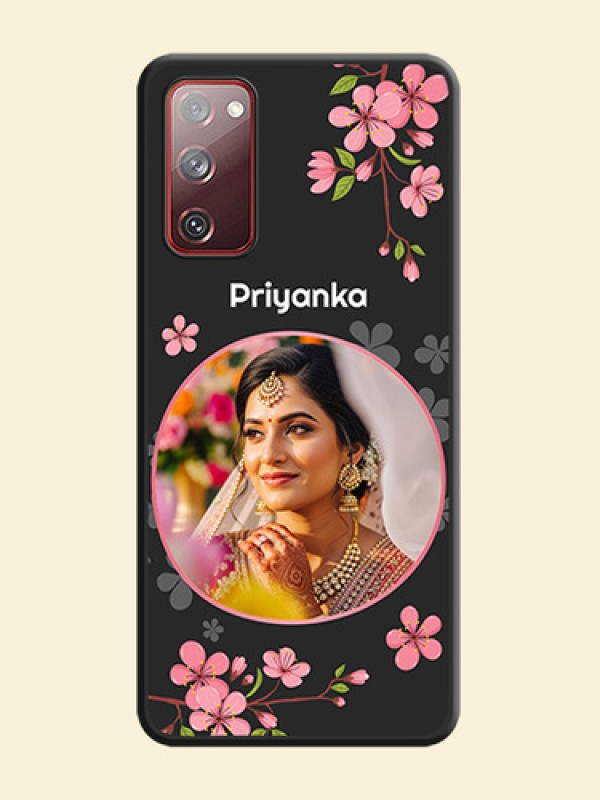 Round Image with Pink Color Floral Design on Photo on Space Black Soft Matte Back Cover - Galaxy S20 FE 5G