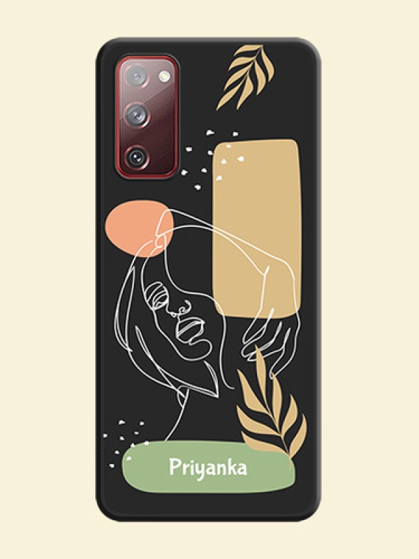 Custom Text With Line Art Of Women & Leaves Design On Space Black Personalized Soft Matte Phone Covers -Samsung Galaxy S20 Fe 5G