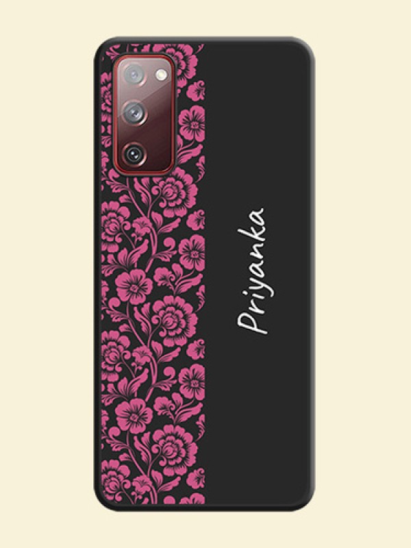 Pink Floral Pattern Design With Custom Text On Space Black Personalized Soft Matte Phone Covers -Samsung Galaxy S20 Fe 5G