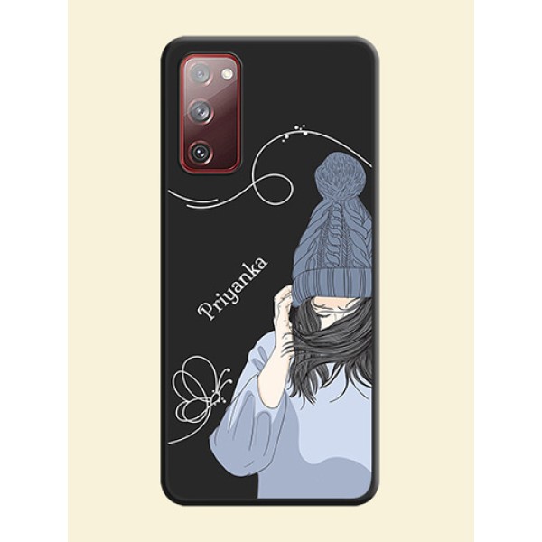 Girl With Blue Winter Outfiit Custom Text Design On Space Black Personalized Soft Matte Phone Covers -Samsung Galaxy S20 Fe 5G