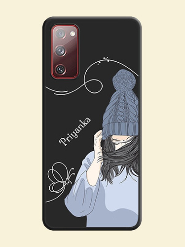 Girl With Blue Winter Outfiit Custom Text Design On Space Black Personalized Soft Matte Phone Covers -Samsung Galaxy S20 Fe 5G