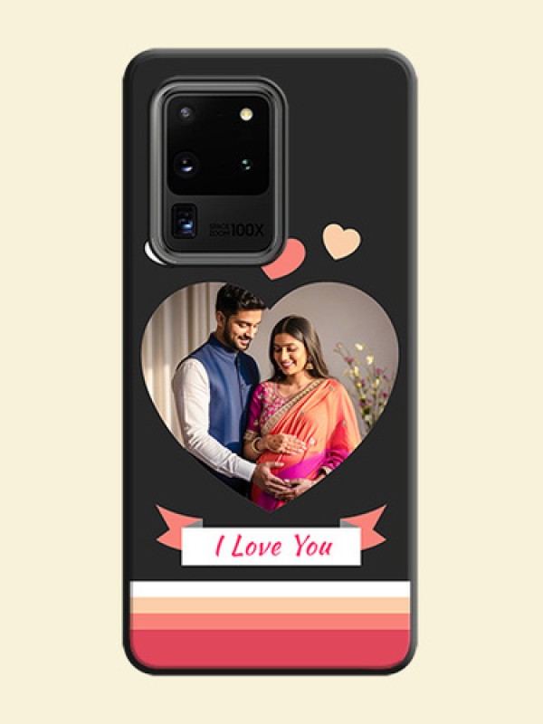 Love Shaped Photo with Colorful Stripes on Personalised Space Black Soft Matte Cases - Galaxy S20 Ultra