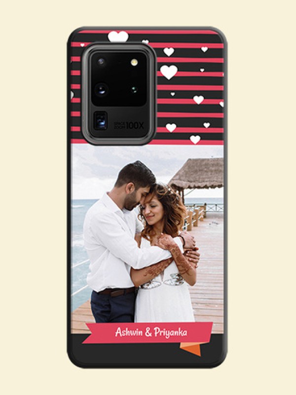 White Color Love Symbols with Pink Lines Pattern on Space Black Custom Soft Matte Phone Cases - Galaxy S20 Ultra