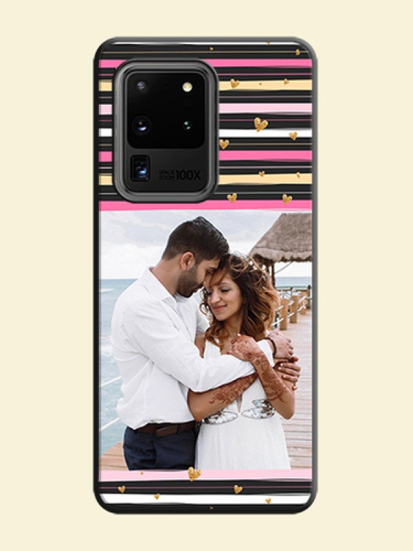 Multicolor Lines and Golden Love Symbols Design - Photo on Space Black Soft Matte Mobile Cover - Galaxy S20 Ultra
