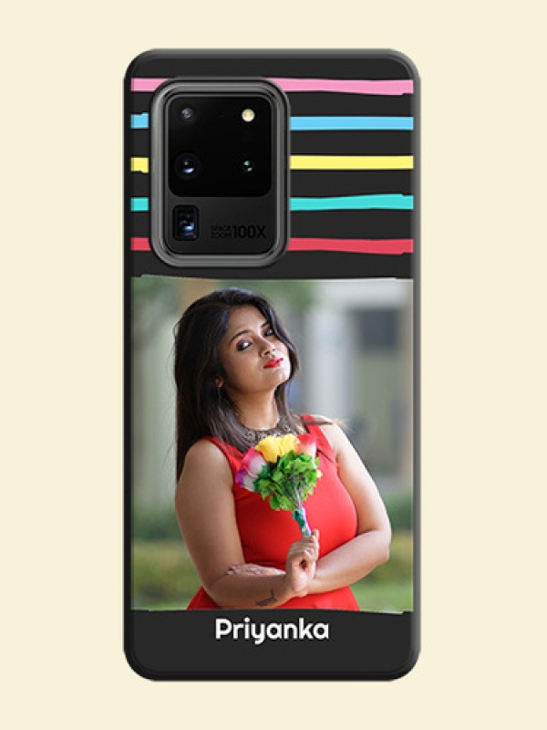Multicolor Lines with Image on Space Black Personalized Soft Matte Phone Covers - Galaxy S20 Ultra
