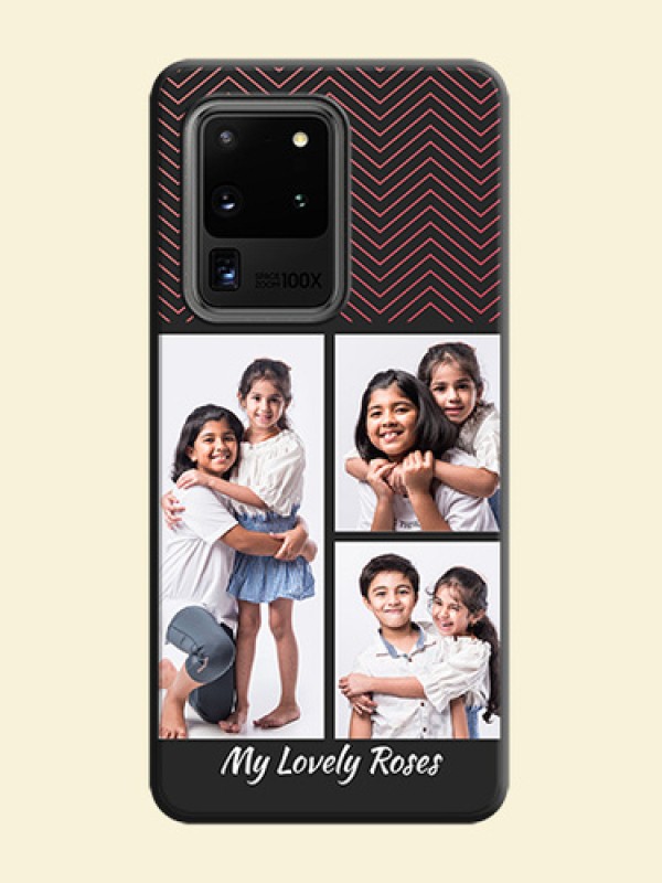 Wave Pattern with 3 Image Holder on Space Black Custom Soft Matte Back Cover - Galaxy S20 Ultra