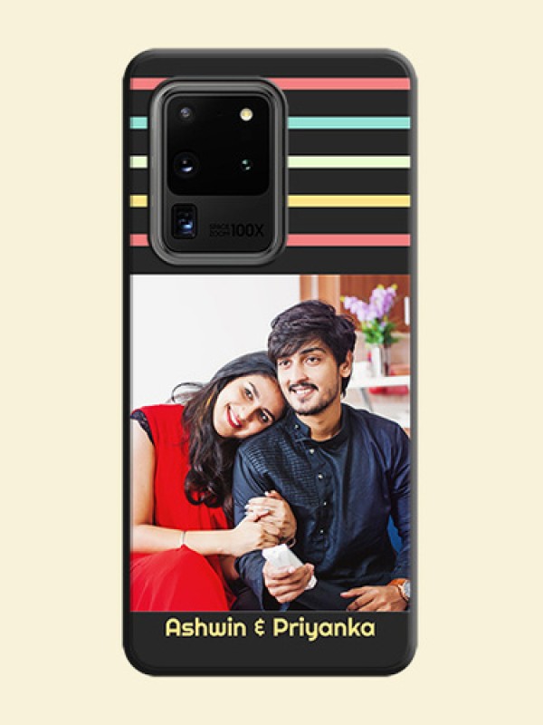 Color Stripes with Photo and Text - Photo on Space Black Soft Matte Mobile Case - Galaxy S20 Ultra