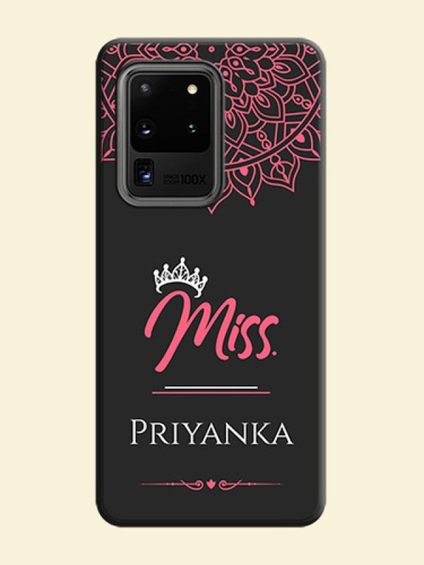 Mrs Name with Floral Design on Space Black Personalized Soft Matte Phone Covers - Galaxy S20 Ultra