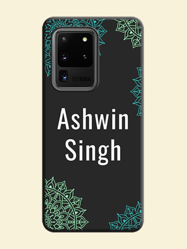 Your Name with Floral Design on Space Black Custom Soft Matte Back Cover - Galaxy S20 Ultra