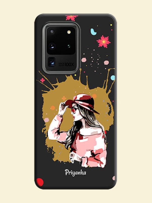 Mordern Lady With Color Splash Background With Custom Text On Space Black Personalized Soft Matte Phone Covers -Samsung Galaxy S20 Ultra