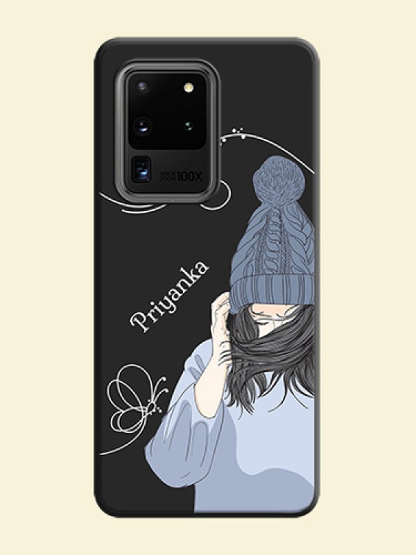 Girl With Blue Winter Outfiit Custom Text Design On Space Black Personalized Soft Matte Phone Covers -Samsung Galaxy S20 Ultra
